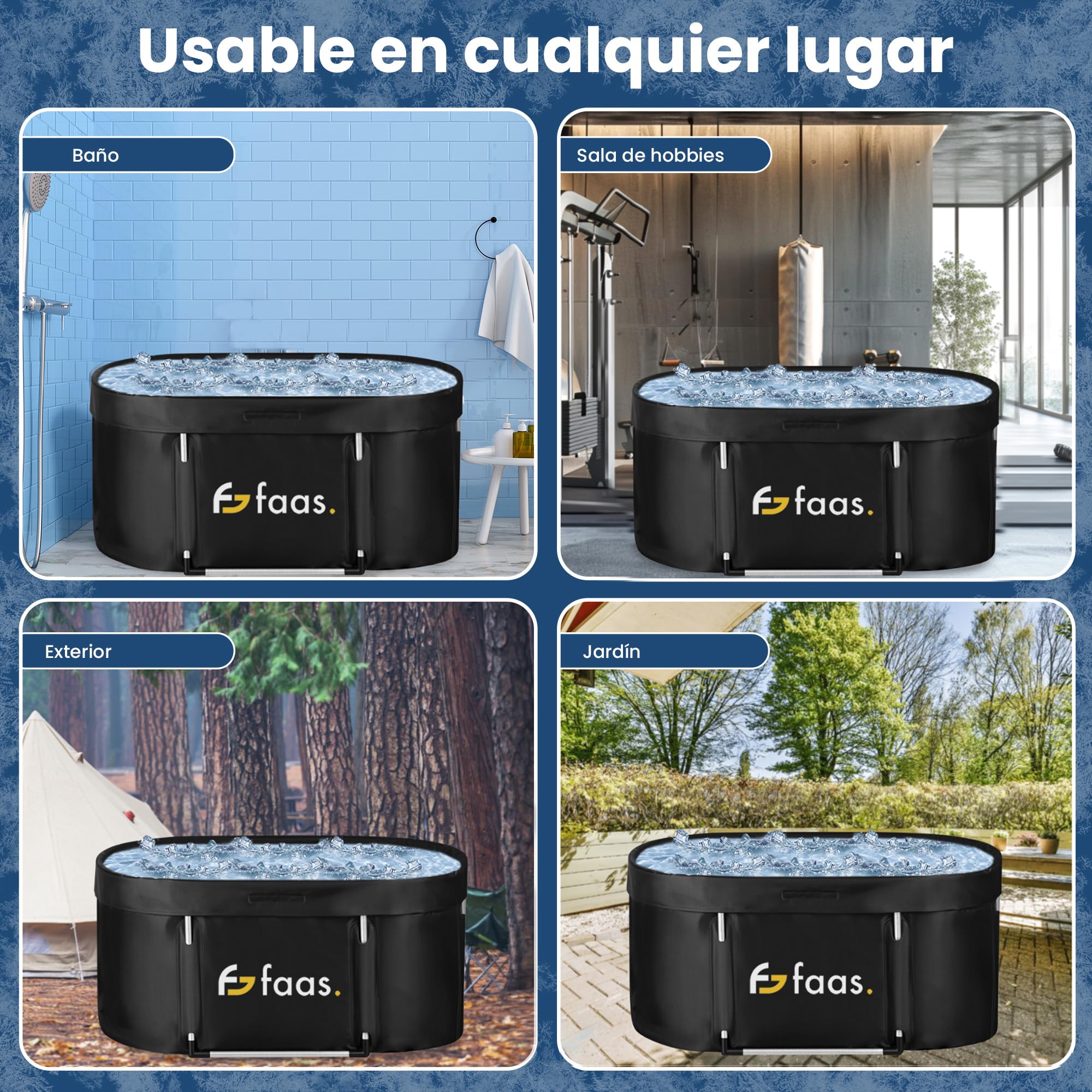 Faas Baño de Hielo XL 420L – Bañera Plegable para Adultos – Incluye Tapa, Tubo de Drenaje & Accesorios – Ice Bath – Portátil, PVC Duradero, Fácil de Montar – Negro