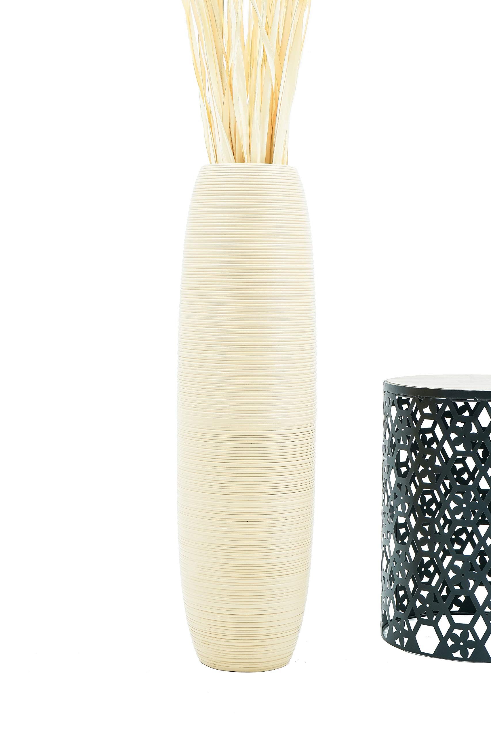 Leewadee Vaso Da Terra In Legno Di Mango - Stile Boho, Alto 85 Cm, Per Rami Di Pampa E Fiori Secchi, Marrone Naturale