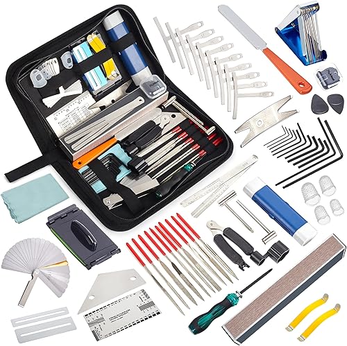 Kit de herramientas de mantenimiento de reparación de guitarra de 65 piezas, kit de configuración de guitarra, accesorios de cuidado de limpieza
