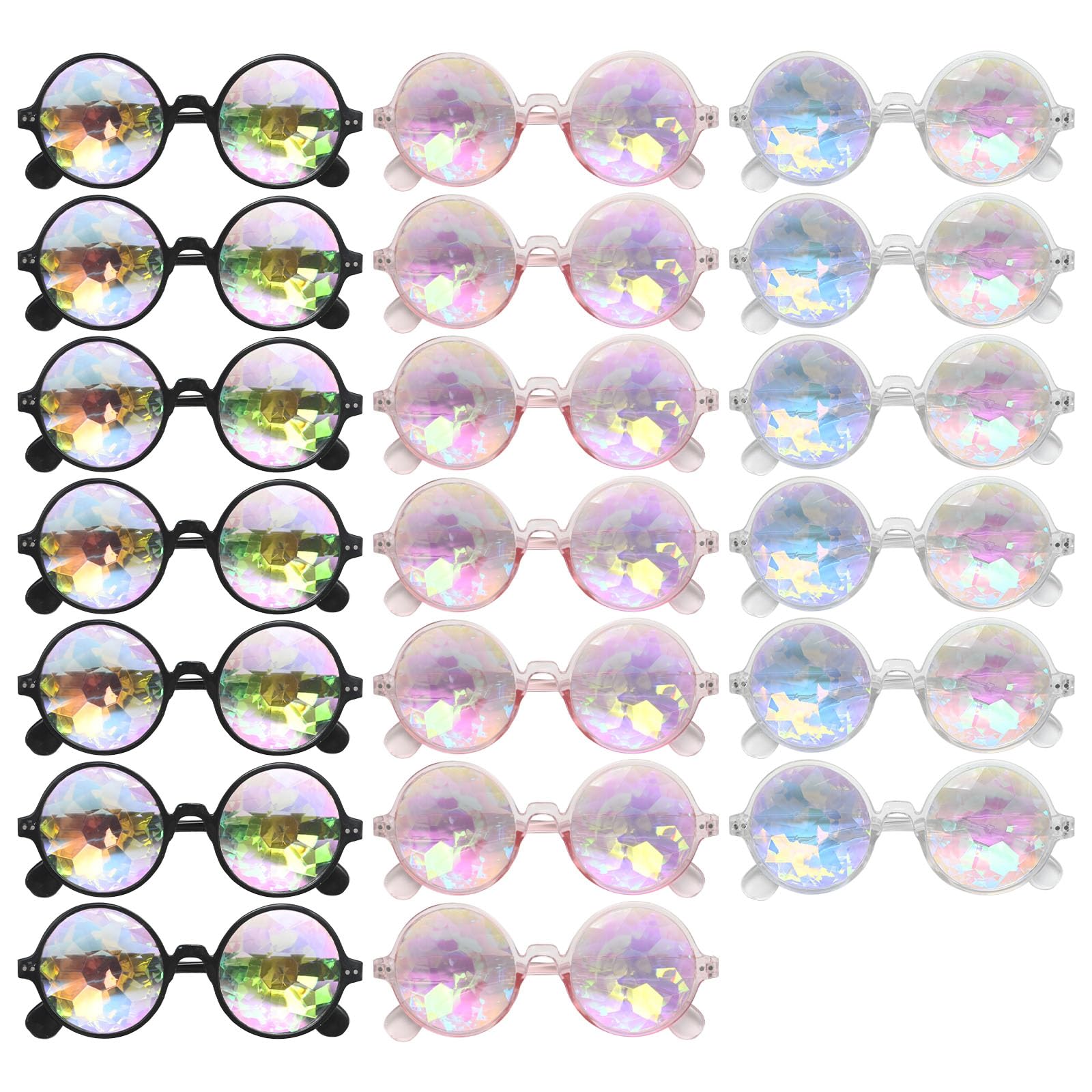 MospdyGear 20 PCS Kaleidoscope Glasses Set, Colorful Rave Party Glasses for Festivals, Events, and Celebrations, Fun Accessories for Group Activities