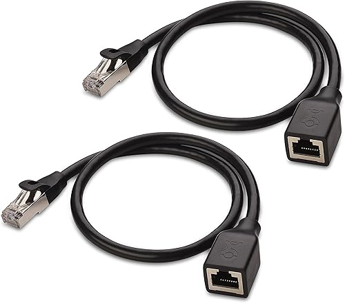 Cable Matters Paquete de 2 cables de extensión Ethernet Cat 6 blindados cortos de 10 Gbps, 1.5 pies (extensor Ethernet blindado, cable de extensión