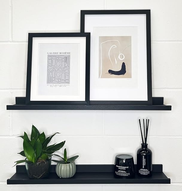 pf+a Floating Shelves Black 70cm Shelves - Set of 2 70cm Black Modern Shelves - Wall Shelves For Bedroom, Living Room, Office