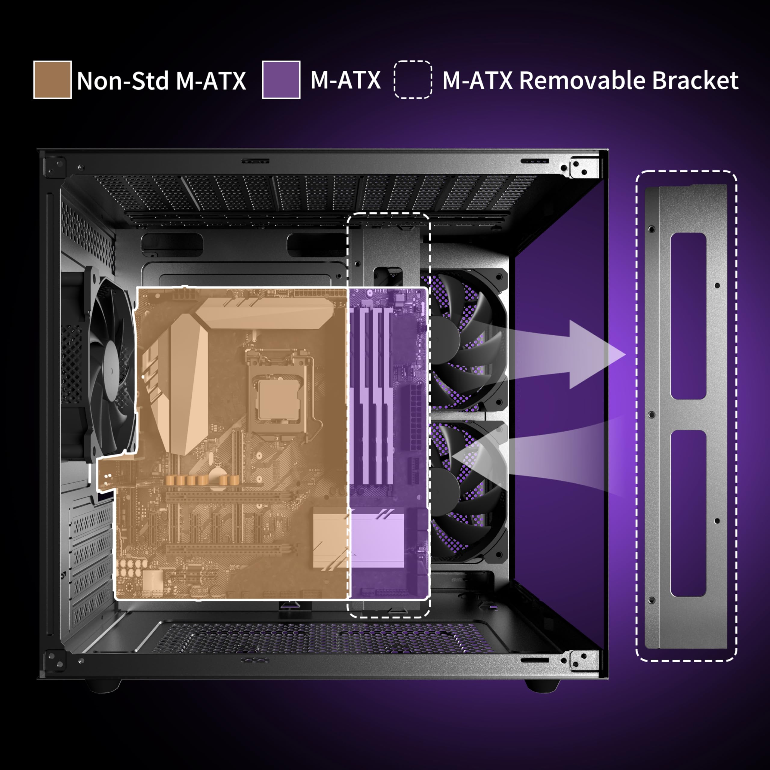 MATX - Funda de PC con panel de vidrio templado panorámico de 270°, 3 ventiladores preinstalados Micro-ATX, USB 3.0, negro (V3) 2