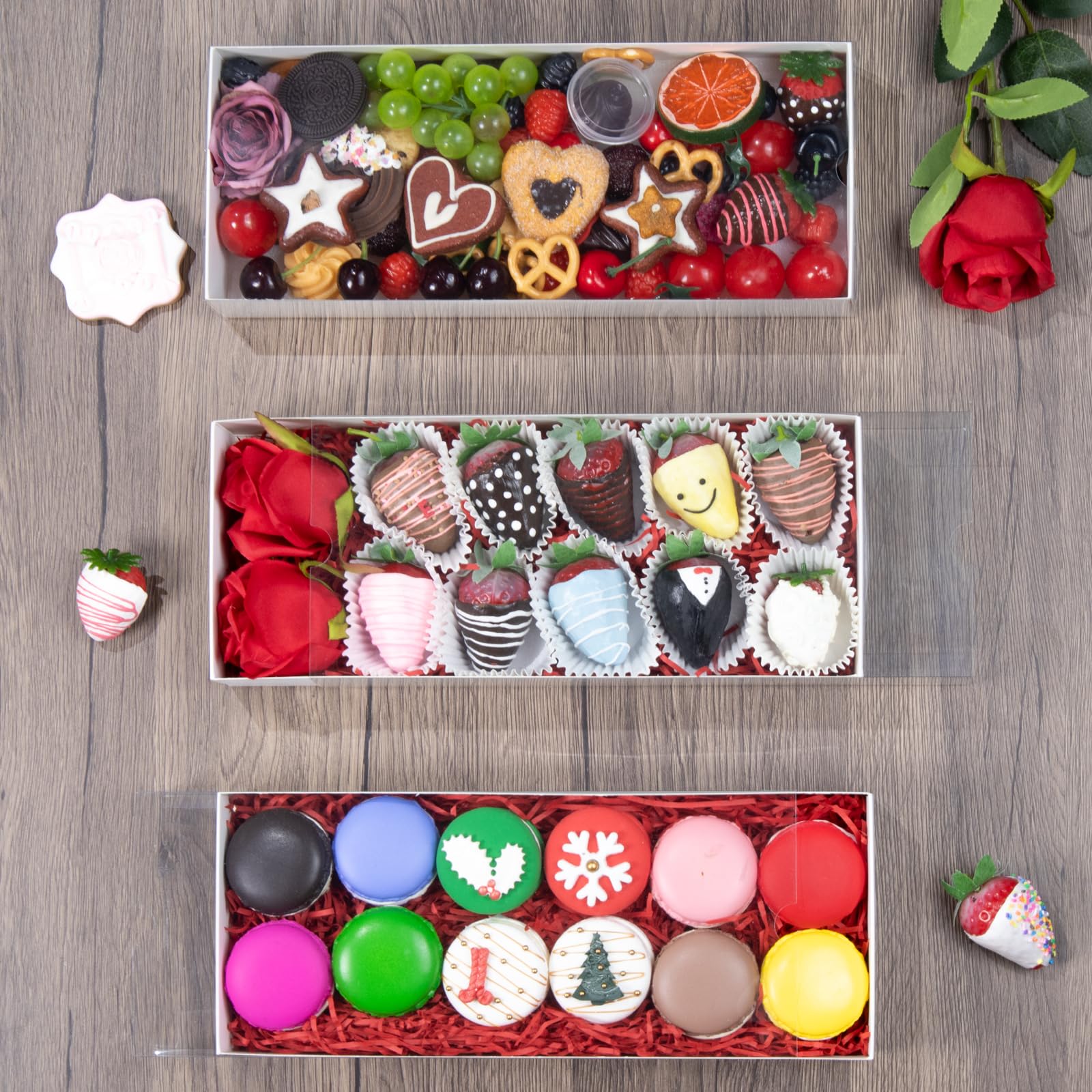 TEMLQPACK Paquete de 50 cajas transparentes de fresas cubiertas de chocolate de 12 x 4.8 x 2 pulgadas, para 12 cajas de charcutería, cajas de galletas, cajas de panadería con ventana, cajas de