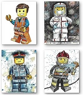 Prints Wall Legos Style Figures Jobs Art | Posters for Boys Room Decor Interlocking Figure Prints Room Decor For Boys, Girls And Toddlers, Boys Room Decor Policeman, Fireman, Emmet 4 Posters Set Printed On Ivory Paper Great For Kids Playroom, Kid Bedroom or Bathroom. Legos And Figures prints by 4LittleHeroes (8x10 inch) UNFRAMED