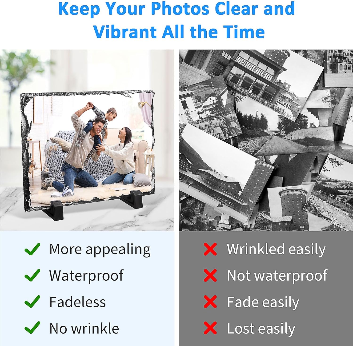 10 Pcs Sublimation Slate Blanks,Heat Thermal Transfer Stone Slate Picture Frame with Display Stand DIY Sublimation Rock Photo Plaque for Desktop Souvenir Birthday Wedding(6" x 8")