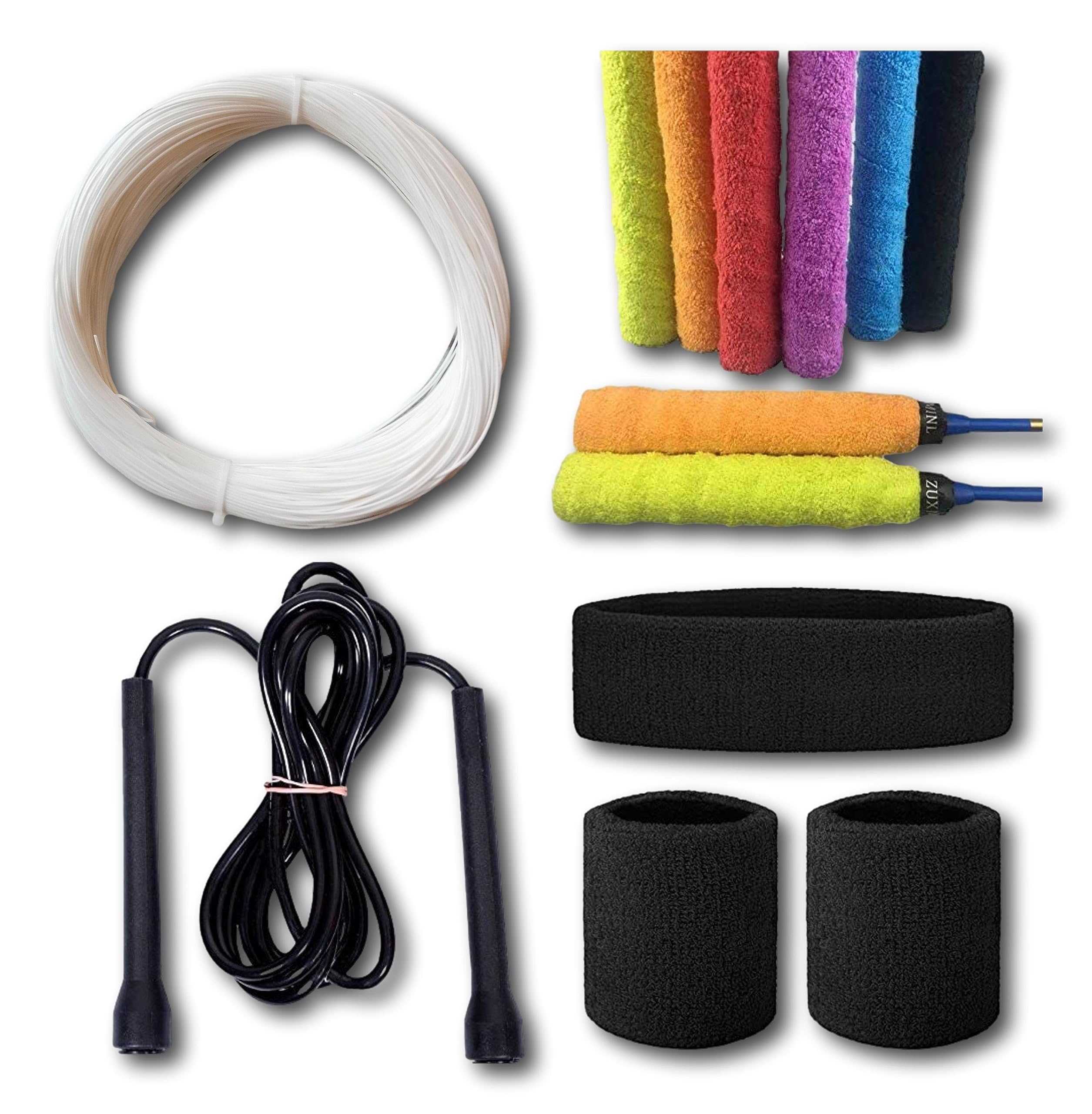 Badminton Essentials Combo : String, Towel Grip, Skipping Rope, Headband & Wristband Set.-image-5