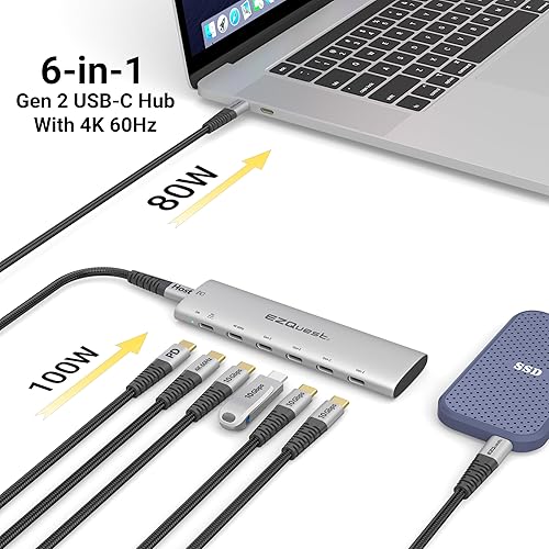 Miniatura 3 de EZQuest Adaptador USB-C Slim Gen 2 Hub 6 en 1 1 USB-C 4K60Hz Video, 4 USB-C Gen 2 10 Gbps, y 1 USB-C Power Delivery 3.0
