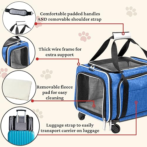 Vista 22 de Transportador de mascotas expandible de alta calidad aprobado por aerolíneas, transportador rodante de dos caras, diseñado para perros y gatos