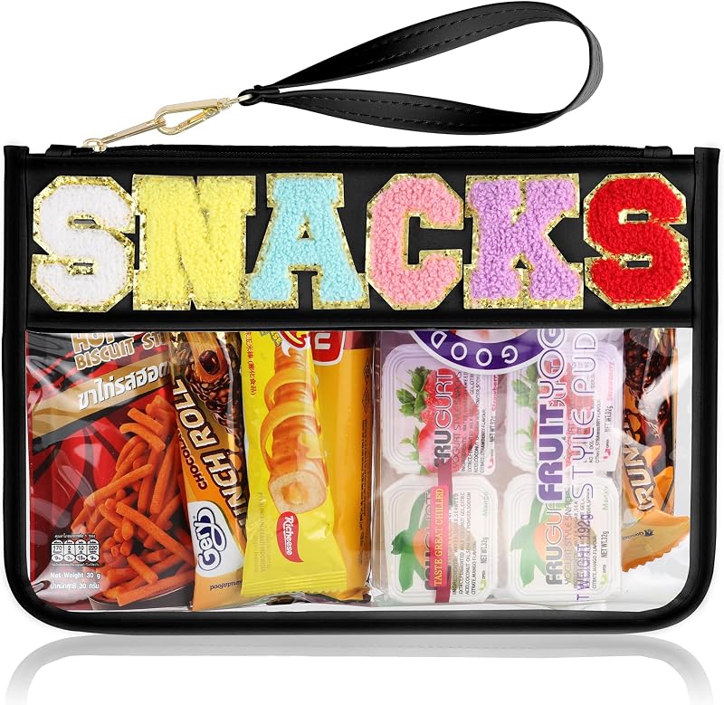 Necessaire transparente TESAFNG com zíper e patch de chenille, 31 cm x 21,49 cm