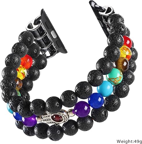 Miniatura 3 de Pulsera curativa de 7 chakras, protección de roca de lava, banda Hamsa con cuentas de mano compatible con Apple Watch SE 6 5 4 3 2 1 iWatch 1.496 in
