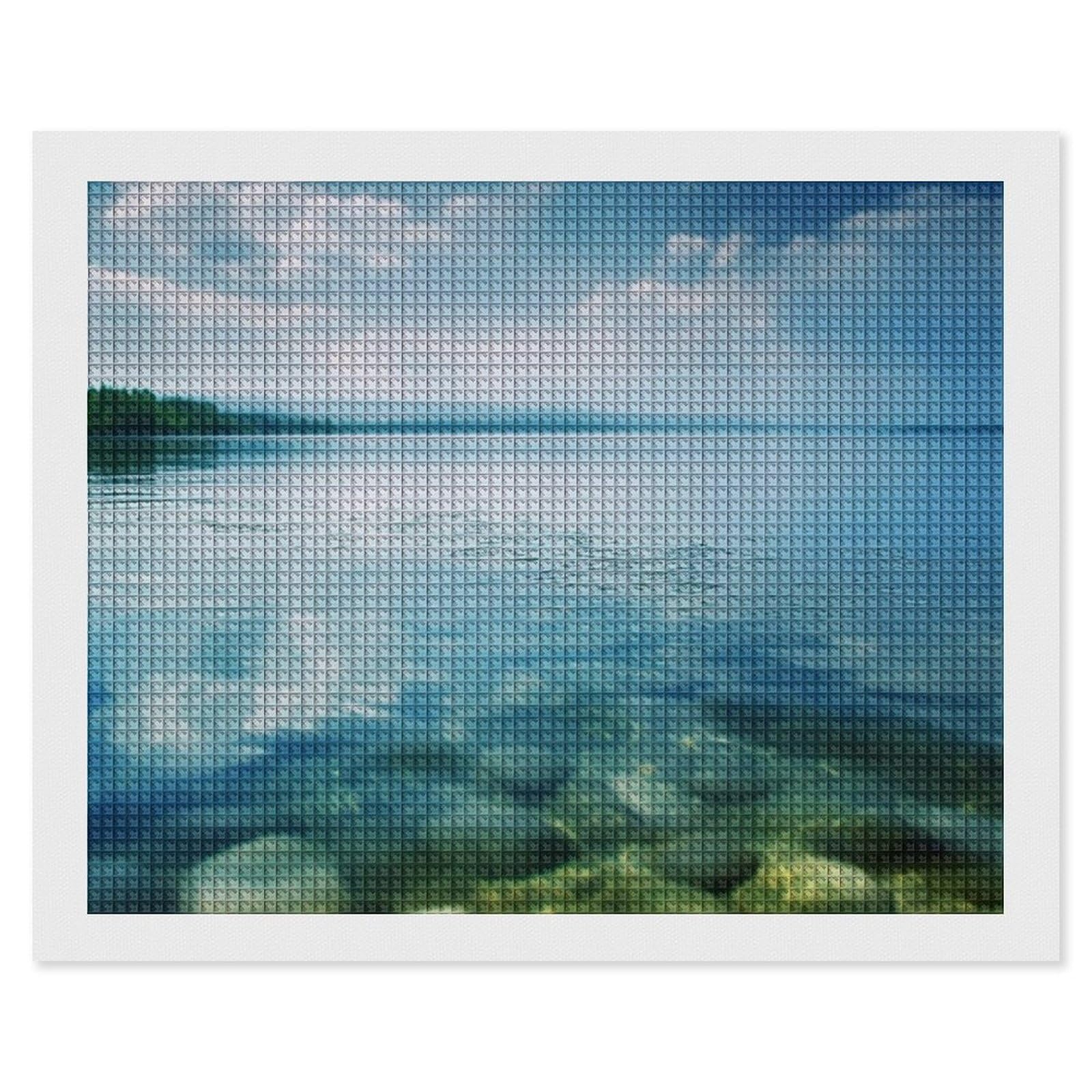 Lake Water Diamond Art Kits for Adults, DIY 5D Diamonds Painting Kits for Beginner, Round Full Drill Diamond Dots Painting, 16"x20" Diamonds Pictures Gem Art and Crafts Wall Decor