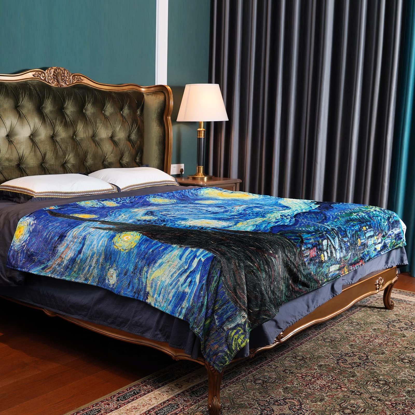 Van Gogh Art Throw Blanket Starry Night Flannel Fleece Blanket Super Soft Warm for Bedding Couch Sofa Plush Blanket for Kids Adults Gift 80x60 Inch