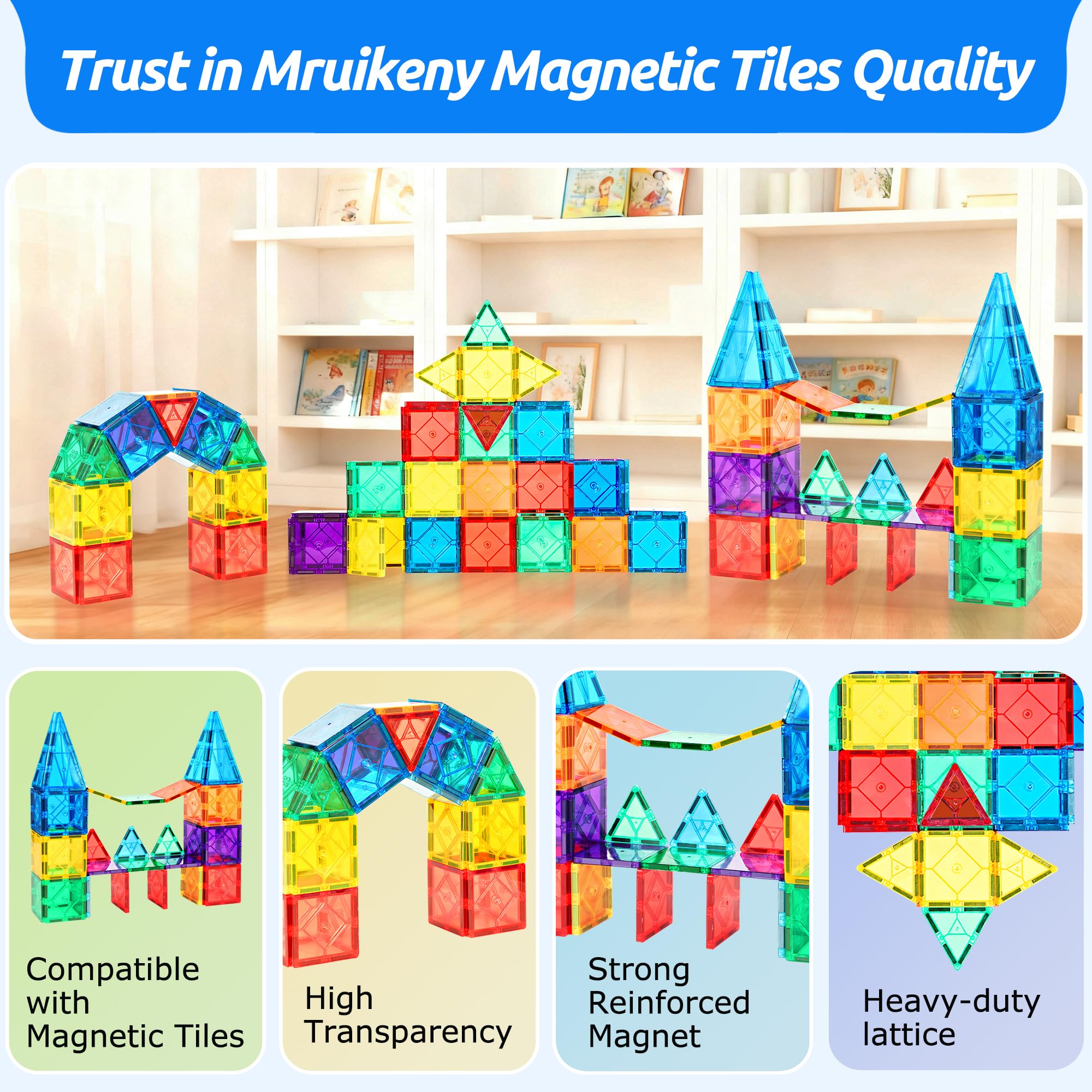 30PC Magnetic Tiles Kids Toys, Squares Magnetic Building Tiles for 3 4 5 6 7 8+ Years Old Boys Girls, Magnet Blocks Stacking Toys Birthday Gift for Toddlers STEM Learning Toys Magnet Tile Accessorie