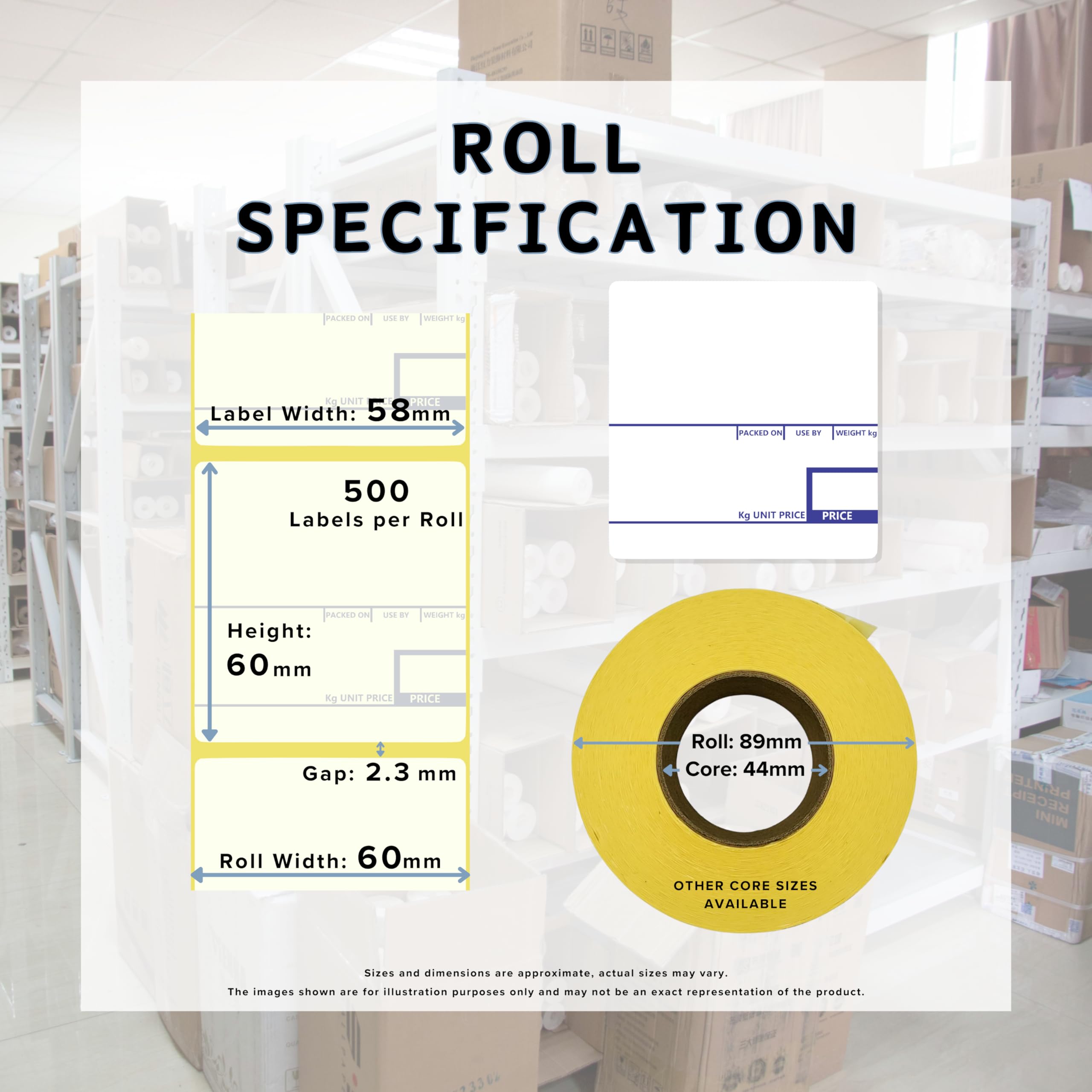 58mm x 60mm Printed Direct Thermal Scale Labels for Zebra, Toshiba, Cas, Dibal, Avery Berkel, 44mm core Meat Cake Shop Butcher Bakery | 500 Labels per roll - Make me a label (64 roll - 32,000 Labels)