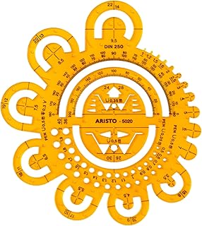 Aristo AR5020 - Plantilla con radios y símbolos (162 x 162 mm, 1,5 mm), color amarillo transparente