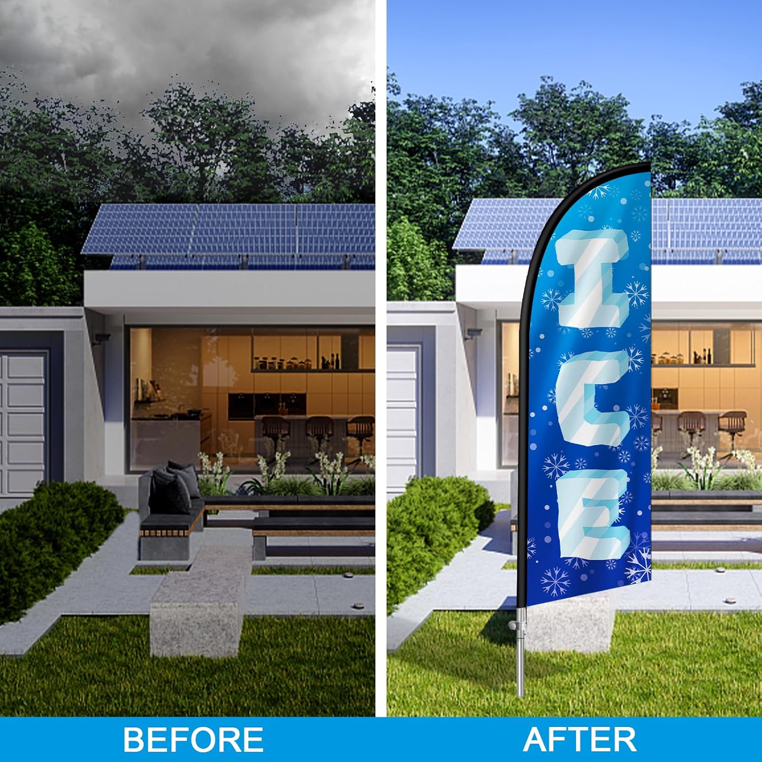 Ice Flag for Business, Ice 8FT Polyester Advertising Swooper Flag with Aluminium Alloy Flag Pole Kit, Stainless Steel, Ground Spike, Portable Bag