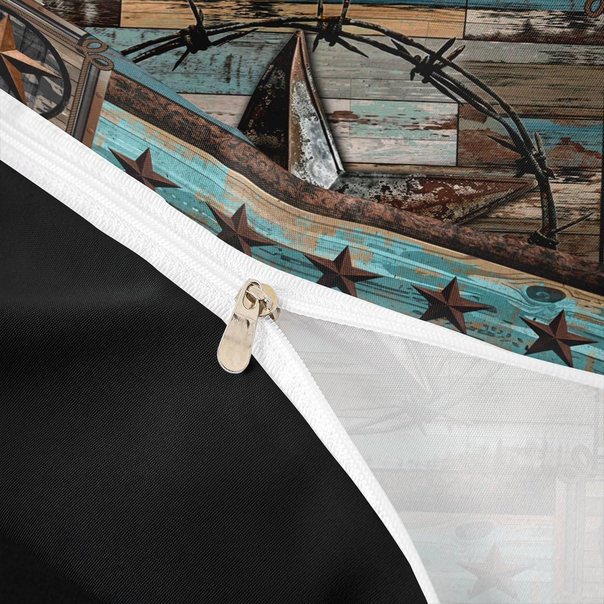 Feelyou Teal West Texas Star Bedding Set Queen Size Western Aztec Comforter Set for Kids Boys Girls Decor Cowboy Rustic Farmhouse Tribal Exotic Style Duvet Quilt Breathable Soft Bedroom Decor 3Pcs