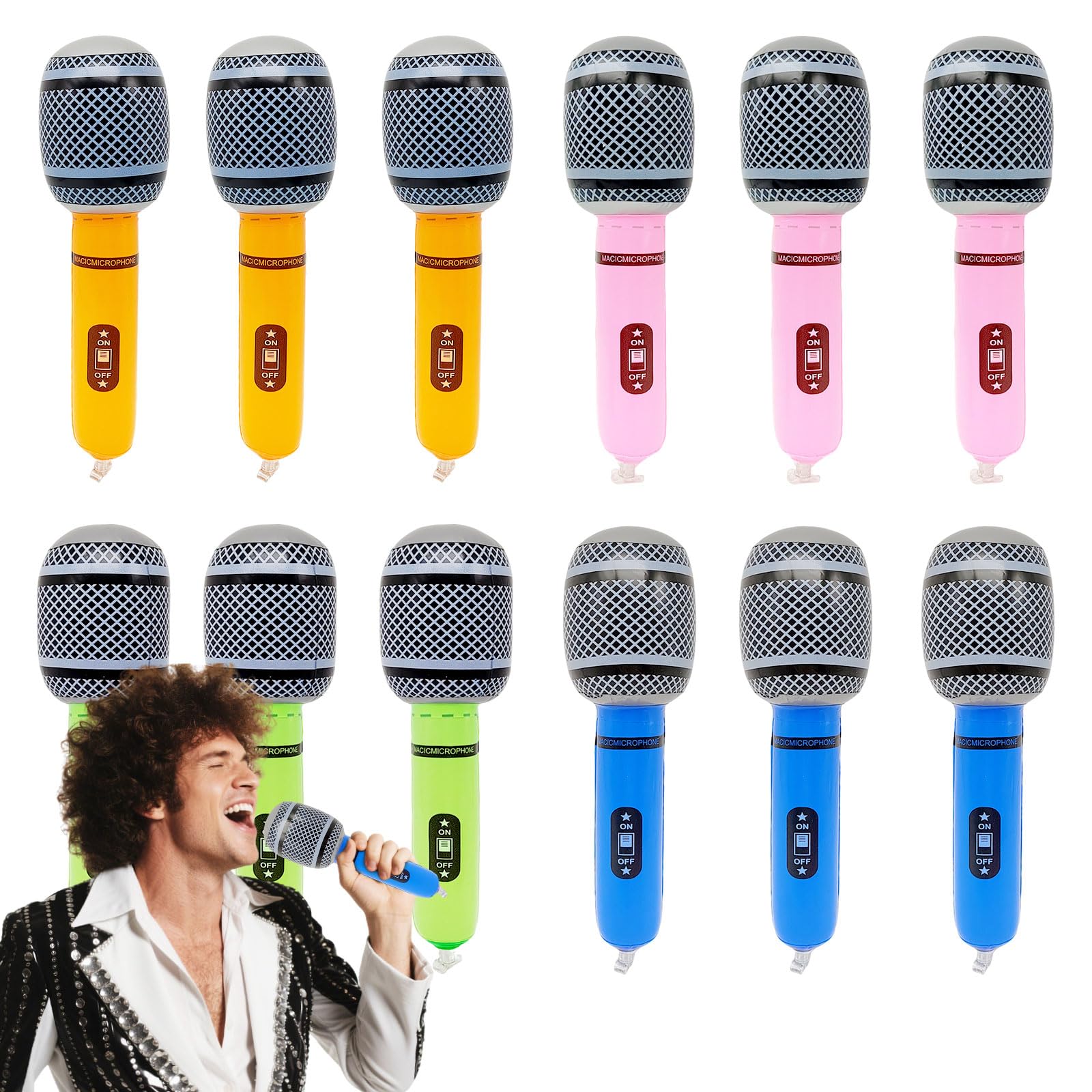 YAUOIPI 12 Pcs Inflatable Microphone, Blow Up Microphone, Inflatable Party Props, Toy Microphones for Parties, Toys Musical Instrument Party Supplies for Birthday Parties Stage Performance