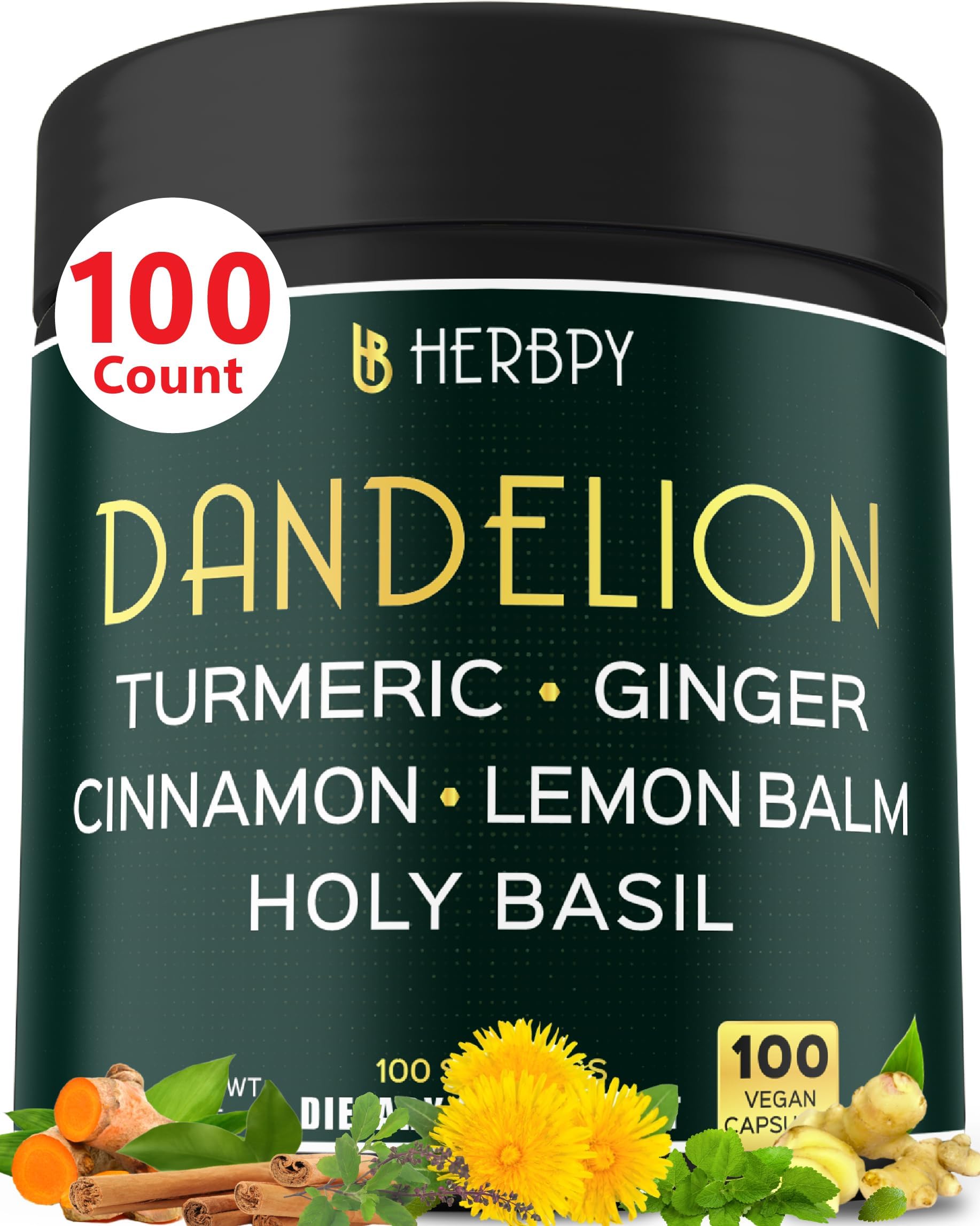 - Dandelion Root Supplement 7500mg 6in1 for Digestion, Heart Health & Immune - Blended with Ginger, Turmeric Curcumin, Ceylon Cinnamon, Lemon Balm & Holy Basil - 100 Dandelion Capsules