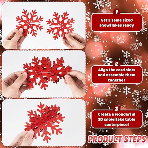 Miniatura 63 de OuMuaMua Juego de 6 decoraciones de mesa de Navidad con copos de nieve – 12 piezas de madera blanca 3D decoración de copo de nieve de mesa