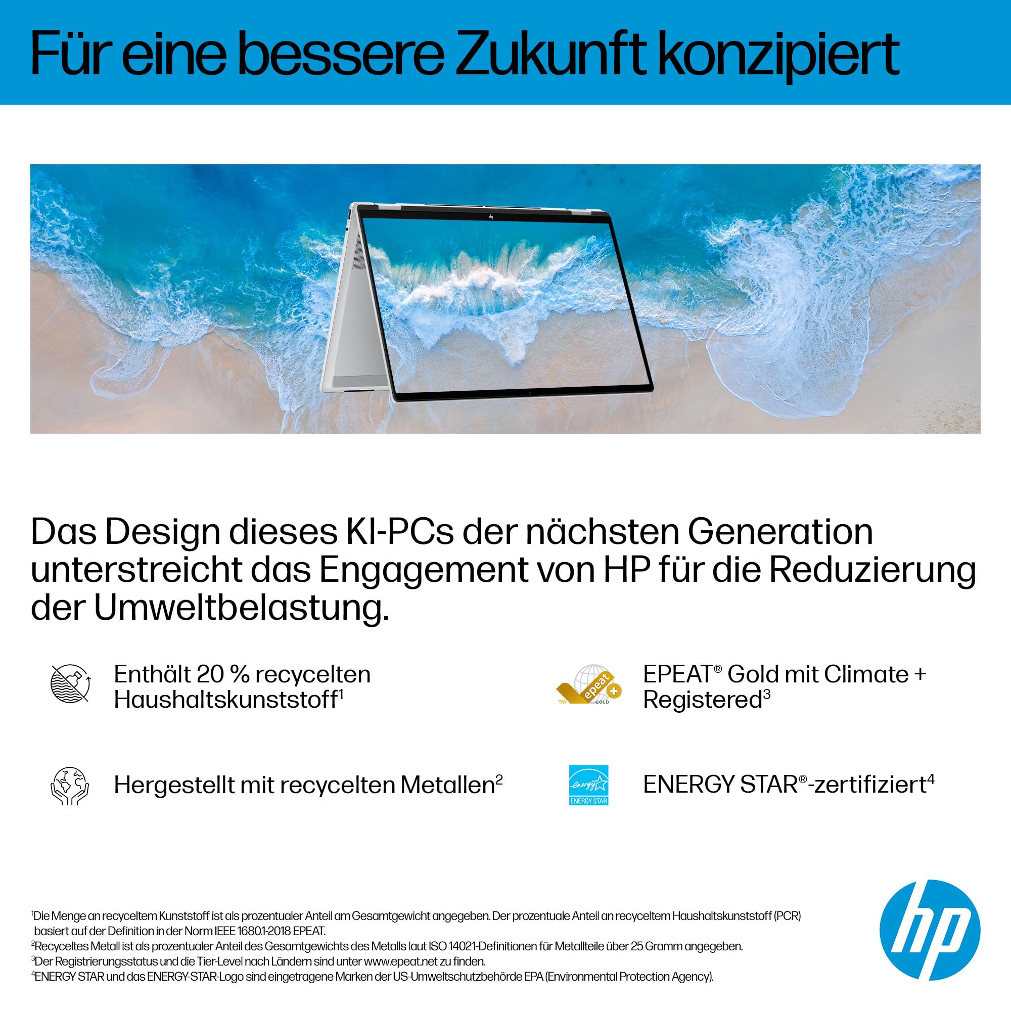 HP OmniBook X Flip 2-in-1 Laptop (16" 2K Touchscreen, Intel Core Ultra 5, Copilot+, 16GB RAM, 512GB, Win 11, QWERTZ) - Silber