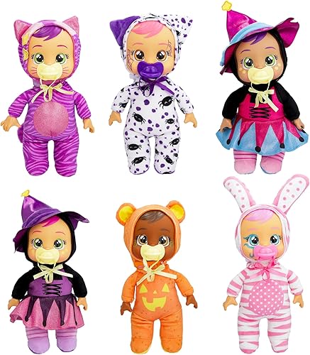 Miniatura 6 de Cry Babies Tiny Cuddles Halloween Bonnie - Muñecas de bebé de 9", llora lágrimas reales, pijamas con temática de calabaza naranja y amarilla