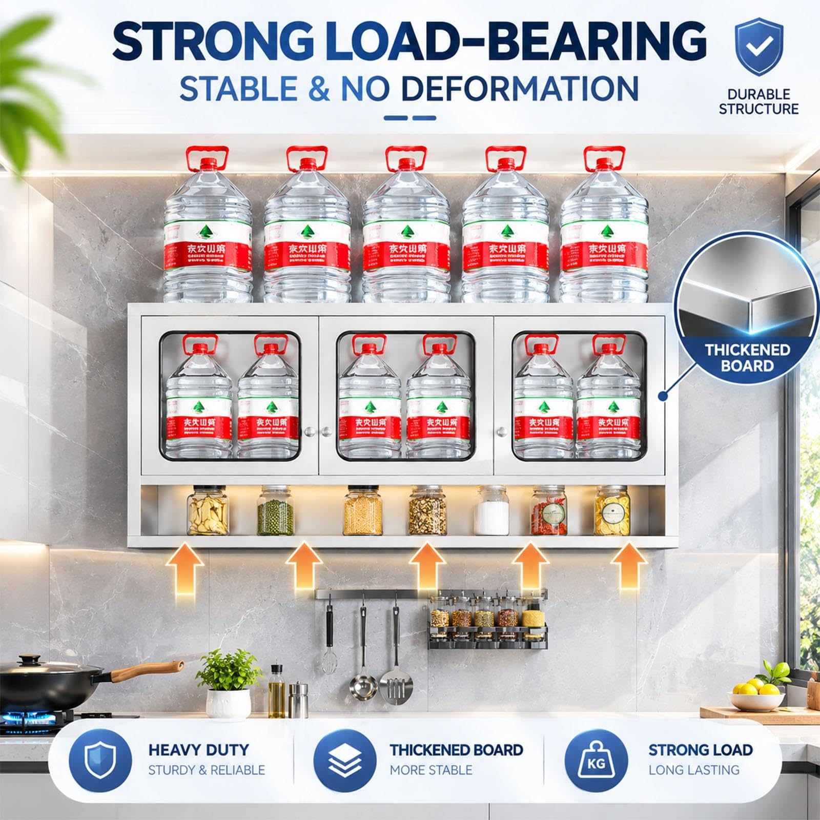 Armoire Murale De Cuisine, Acier Inoxydable 304, Avec Étagères Réglables
