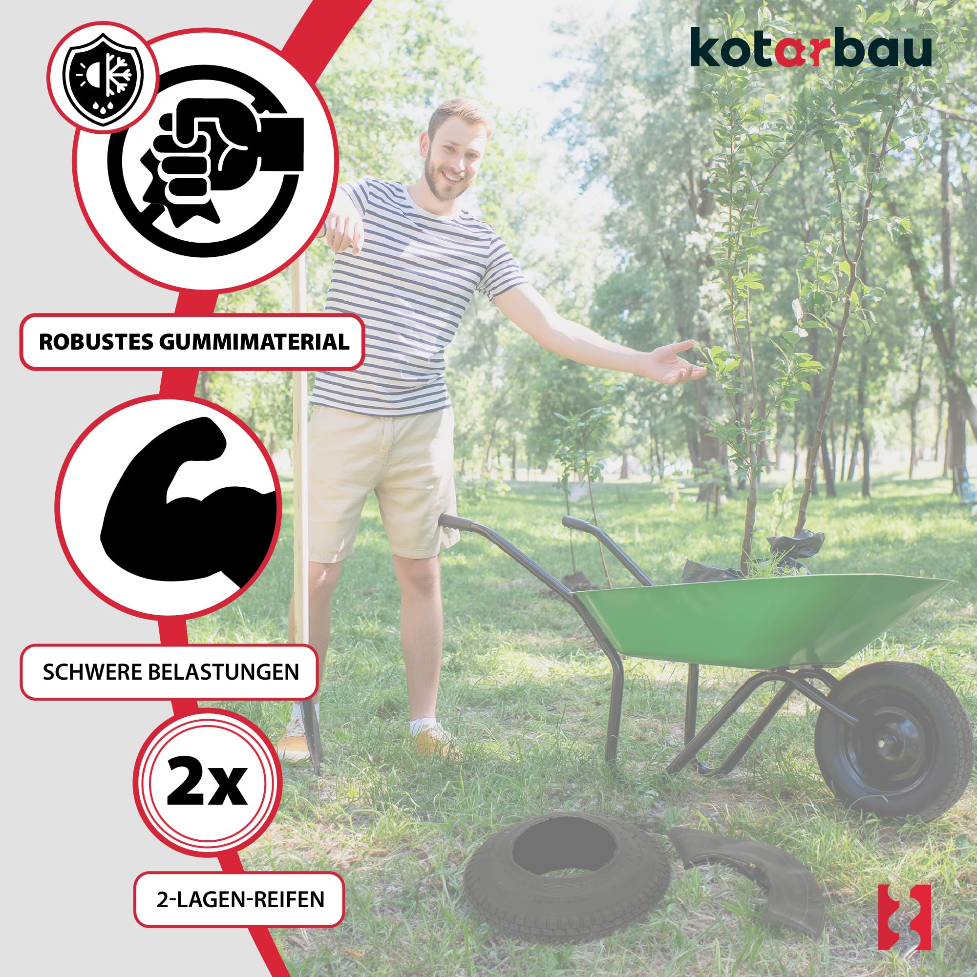 KOTARBAU® Pneu Chambre à Air Brouette - Chambre a Air - Ø 40 cm - Caoutchouc Renforcé - 4.80/4.00-8 - Noir - Pneu Brouette - Universel pour Chariot Jardin