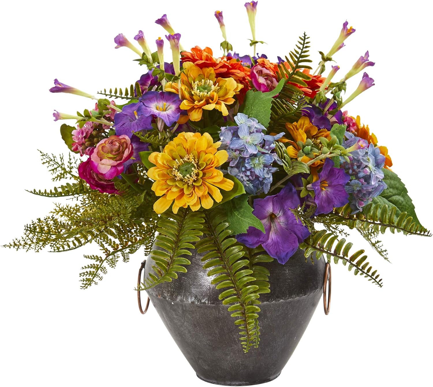 Nearly Natural Mixed Flowers Artificial Metal Bowl Silk Arrangements, Multi : Home & Kitchen