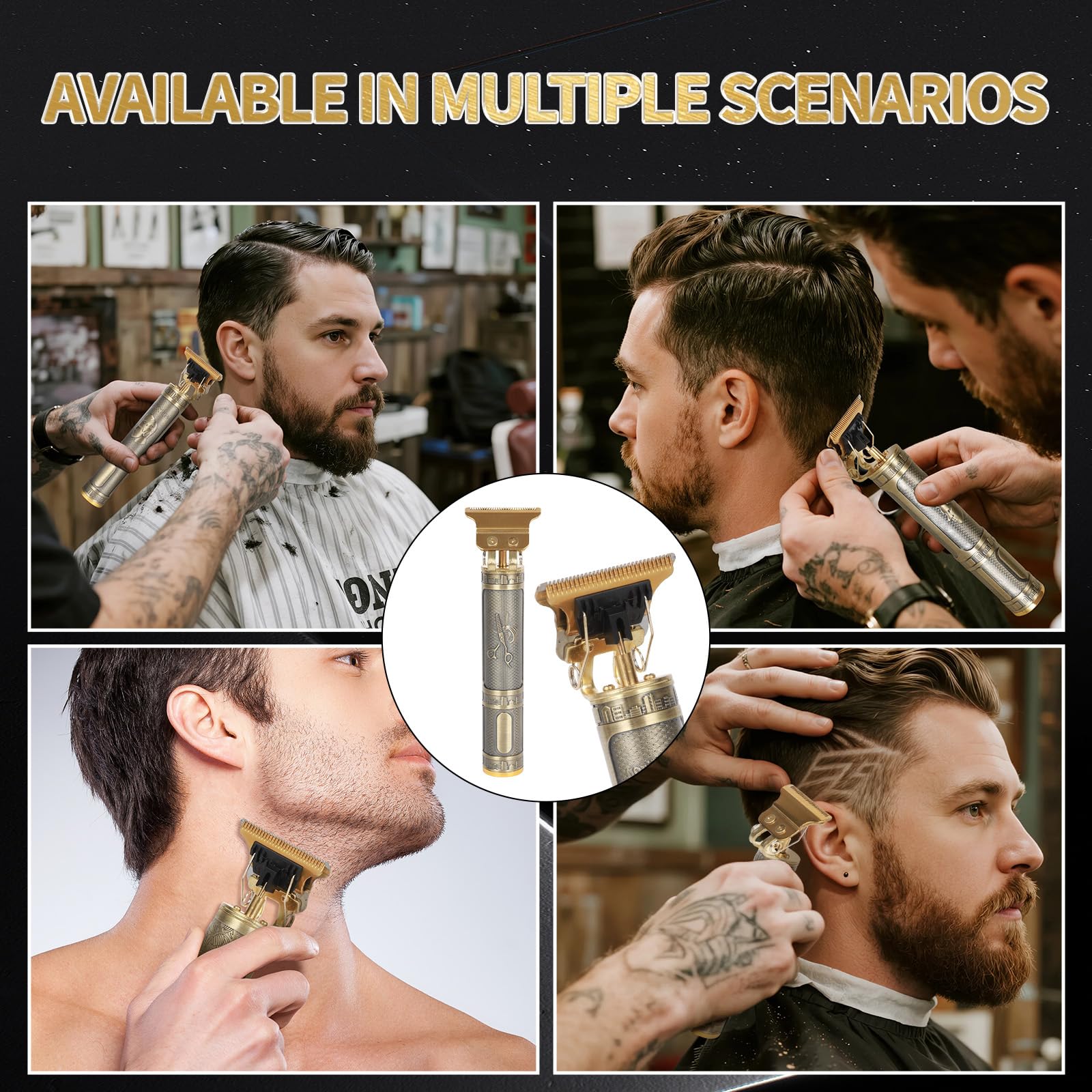 Professionelle Haarschneidemaschine für Männer - Wiederaufladbarer kabelloser T-Blade Trimmer mit 4 Führungen, USB-C Schnellladung, Metallkörper für Bart-, Haar- und Körperpflege