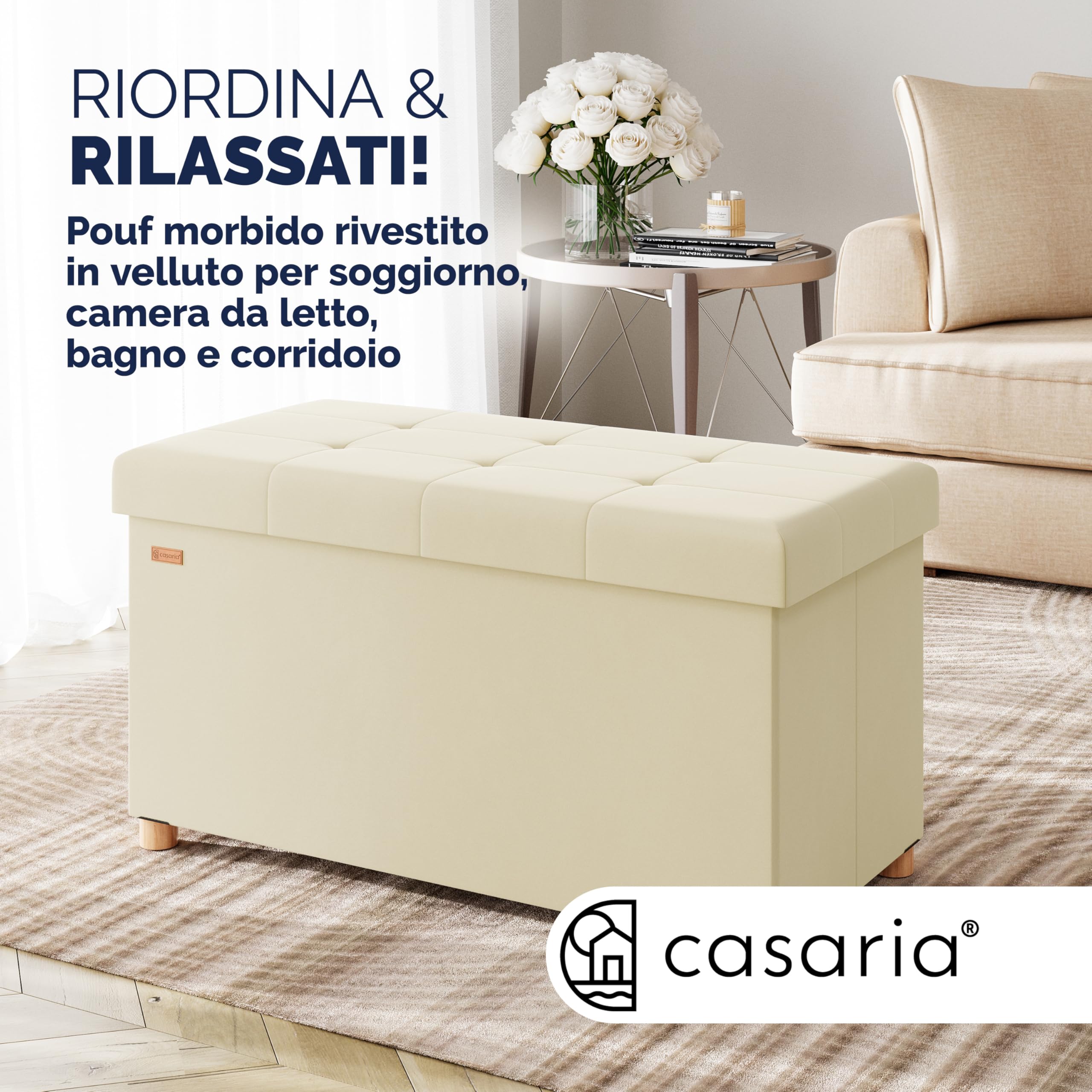 Casaria® Panca Contenitore in Velluto con Piedini Cassapanca 76 cm Carico Max 300kg Pouf Baule Portaoggetti Soggiorno Camera da Letto Corridoio