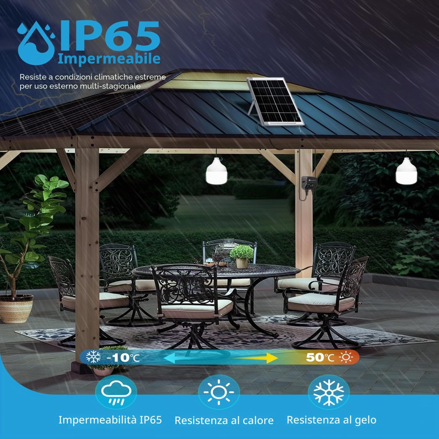 Aigostar- Lampadina Solare da Esterno, 70W, 6500K, Con Sensore di Movimento, Telecomando, Scatola di Accumulo di Energia, Cavo da 11M, Lampada Solare, IP65 Impermeabile, per Interno, Garage, Giardino