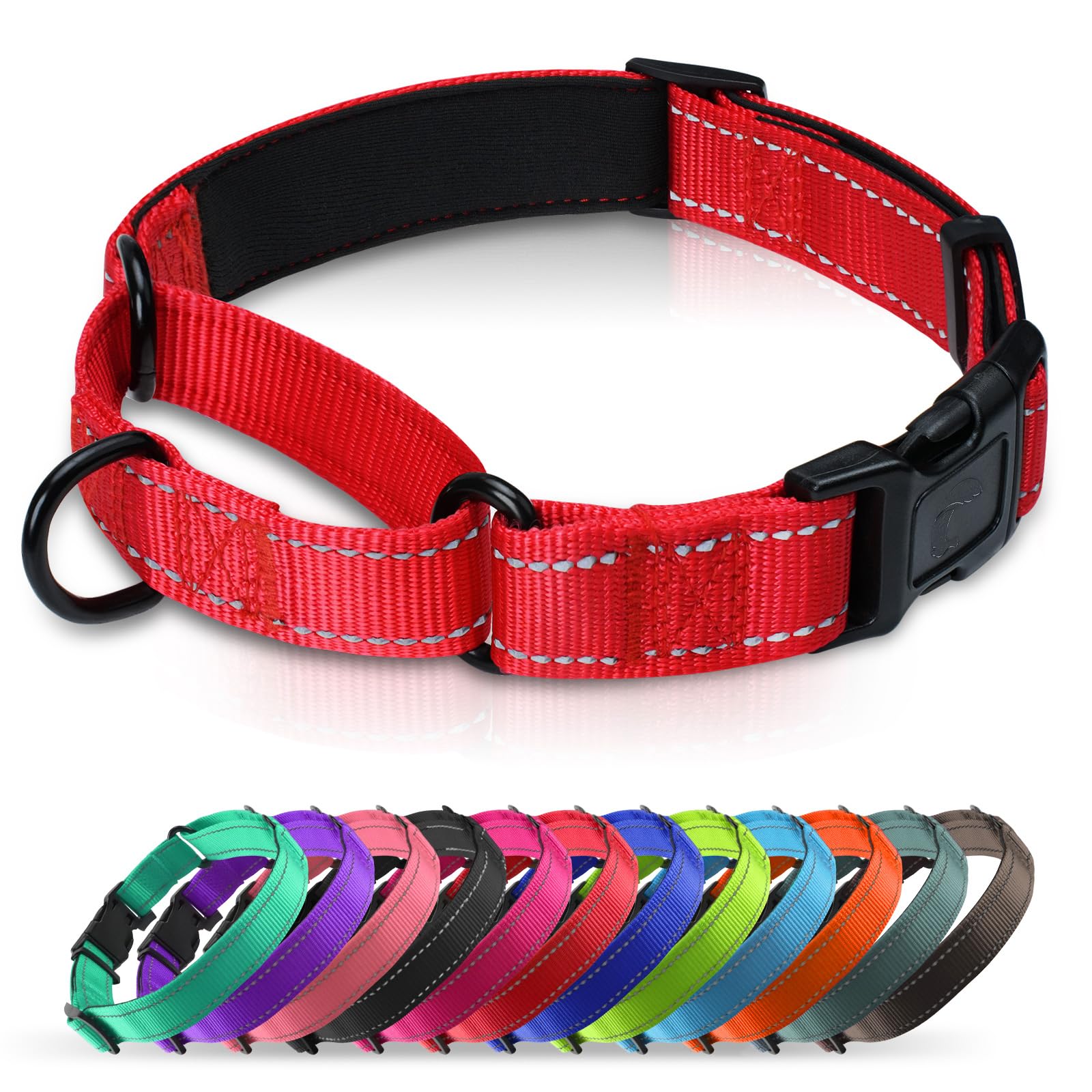 Erbine Martingale Collar for Dogs with Quick Release Buckle, Reflective Soft Padded & Escape Proof, Adjustable Nylon Dog Collars for Training & Daily