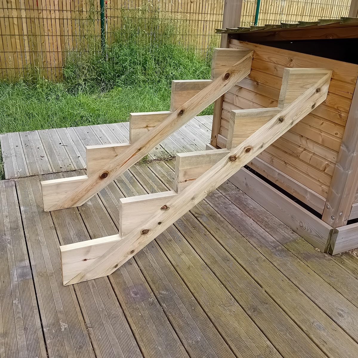 Juego de 2 zancas de 5 peldaños de madera KDI para escaleras de jardín, altura 85 cm - profundidad 125 cm