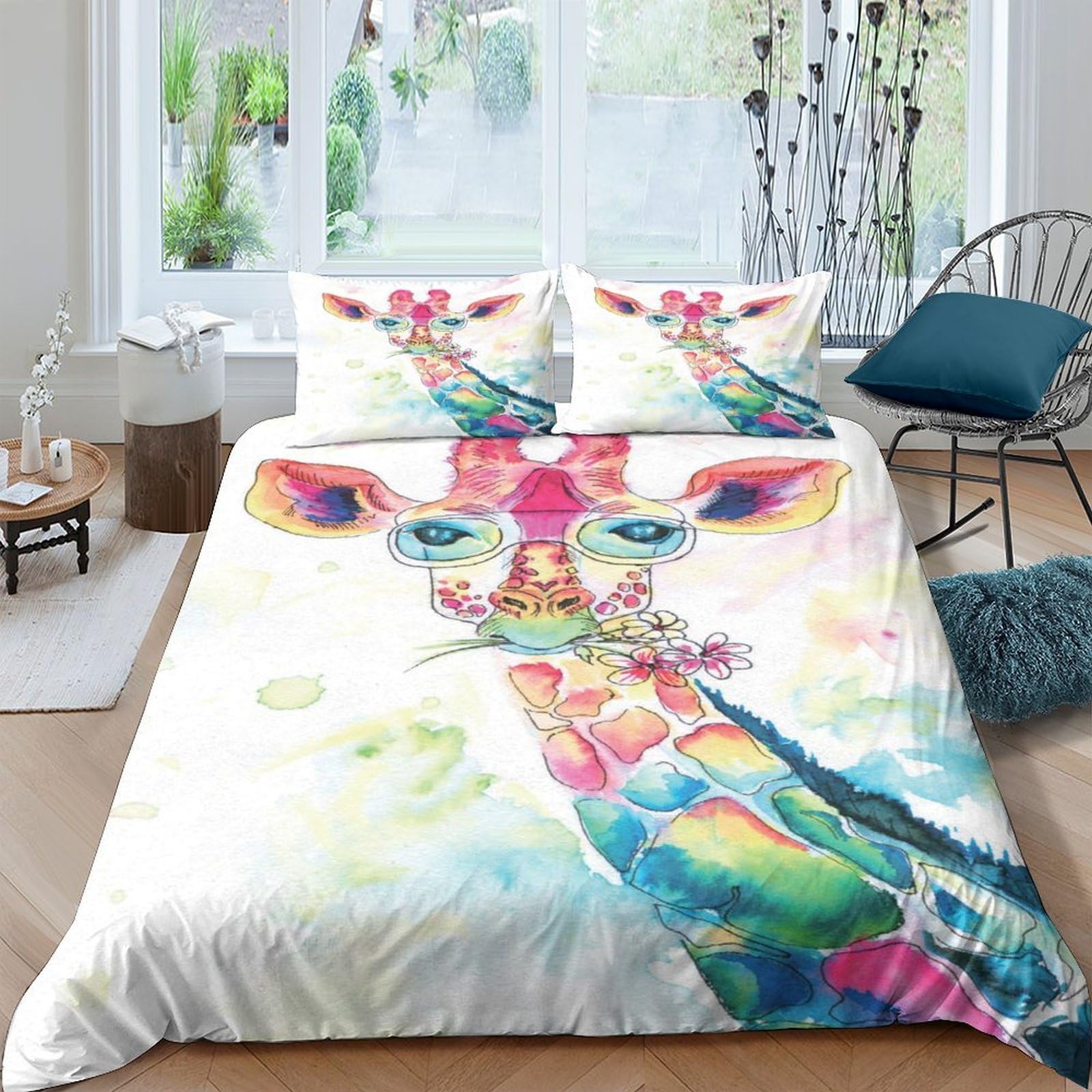 Ctjqhvkz Style-4 3D Printed Colorful Giraffe Fitted Sheet Microfiber Soft Artistic Animal Bed Cover For Bedroom Guest Room Decor Single（135X200cm）