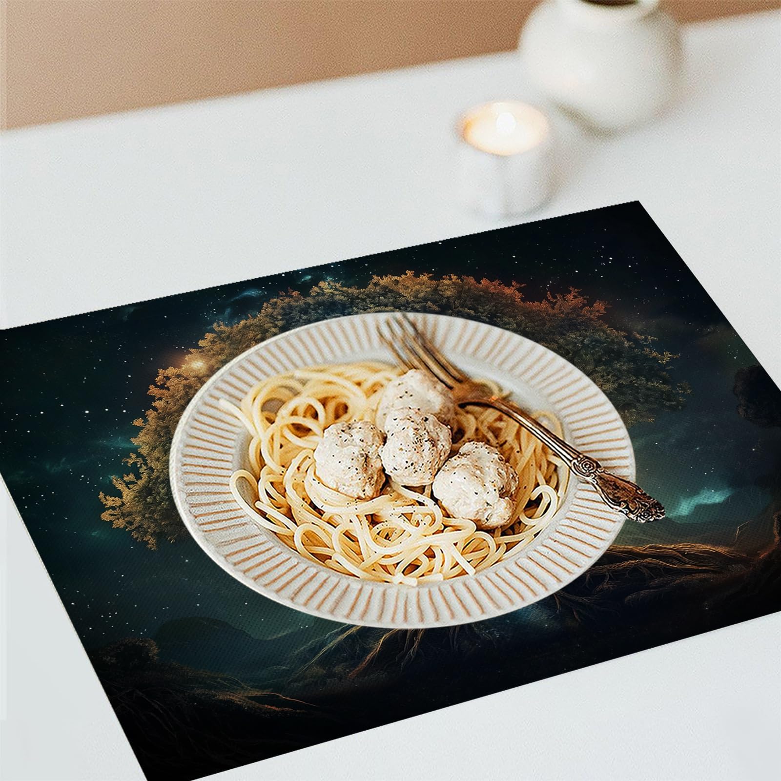 Set di 8 Tovagliette Americane Lavabili Cotone Lino Arte - Tovaglietta Americana Resistenti al Calore Durevole Alberi del cielo stellato - per Colazione Pranzo 30×45 cm