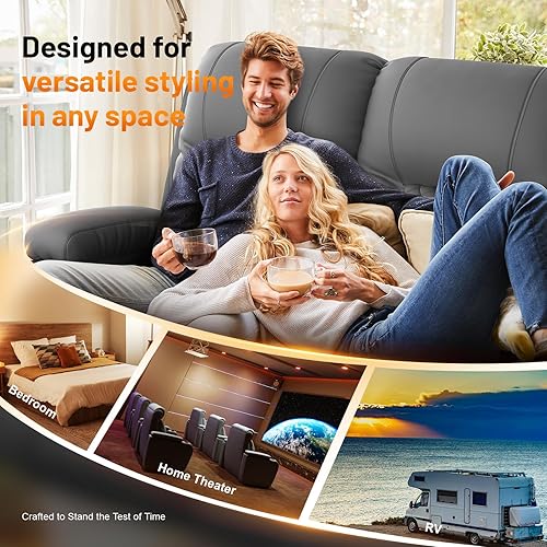 Miniatura 7 de Sofá reclinable biplaza, sofá reclinable doble de 3 plazas con consola abatible, moderno sofá biplaza de piel sintética para sala de estarcaravana,