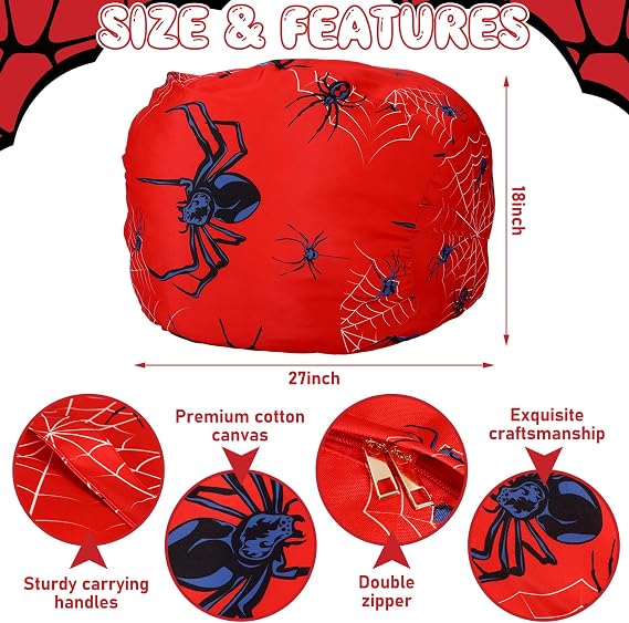 Boao 27 Inches Stuffed Animal Storage Bean Bag Cover, Spider, 1 Pc