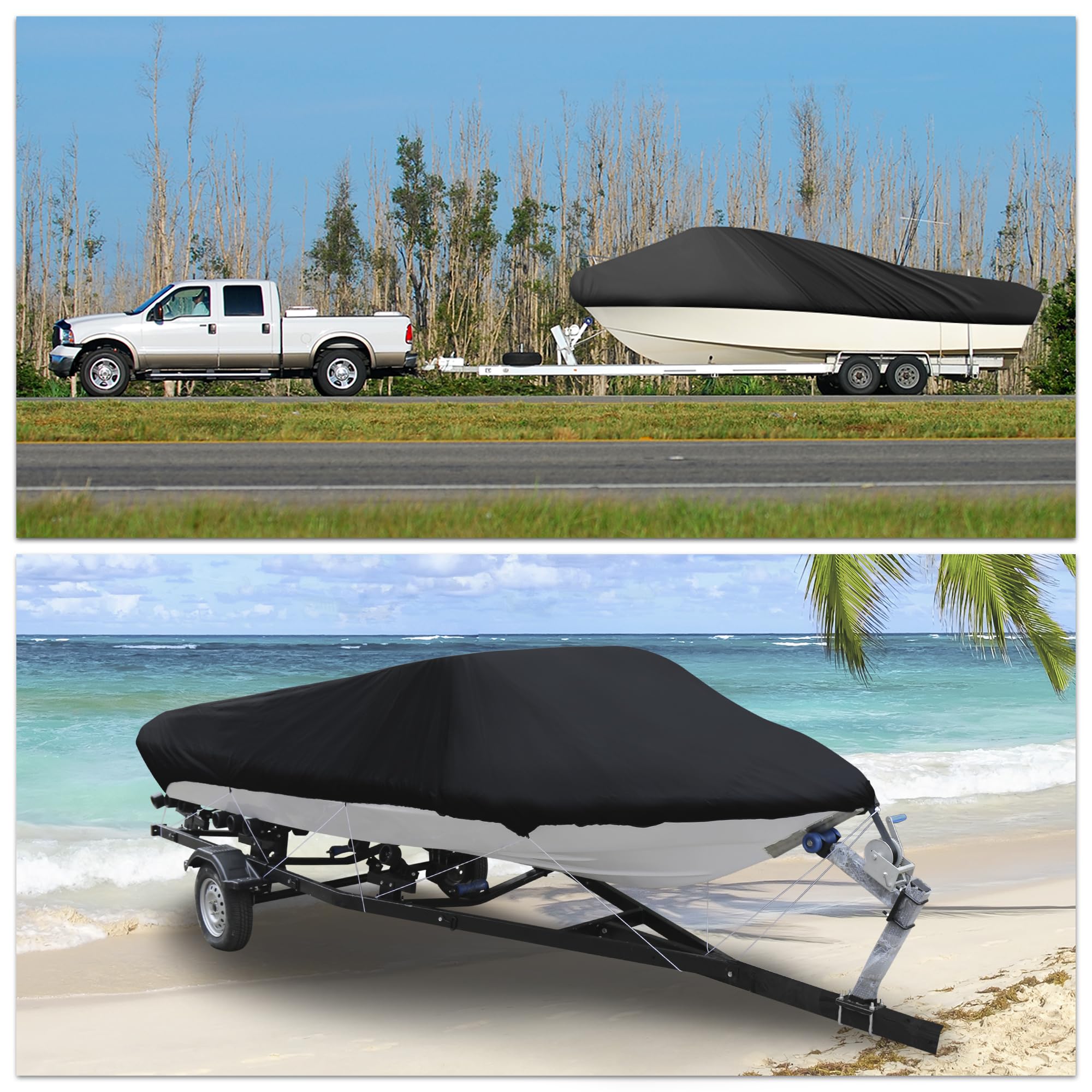 Sourcingmap, copertura per barca rimorchiabile 210D da 6,1 a 6,7 m, a forma di V, per pesca e sci | Impermeabile Pesca Sci Bass Speedboat