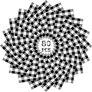 80 Pieces Plaid Fabric Buffalo Checks Plaid Christmas Fabric Plaid Fabric Squares Checkered Gingham Buffalo Check, 6 x 6 Inch for Sewing DIY Craft Home Festival Holiday Decoration (White-Black)