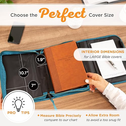 Miniatura 6 de Christian Art Gifts Faith Badge Floral - Organizador de tres pliegues para mujer, con cierre de cremallera, lona verde azulado, grande