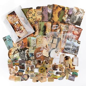 200PCS Vintage Scrapbooking Supplies Pack for Junk Journal Planners Decoupage Paper Scrapbook Stickers Aesthetic Cottagecore Collage Craft Album Dappled Marks