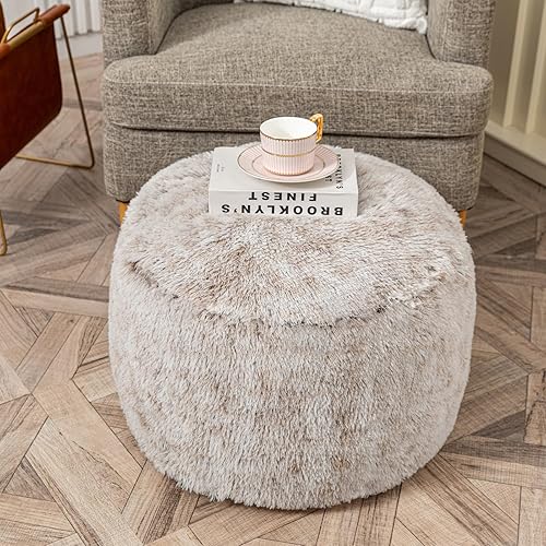 Miniatura 6 de Otomano de relleno con moderno puf de espuma de alta densidad de piel sintética de espuma de alta densidad, taburete redondo para almacenamiento,
