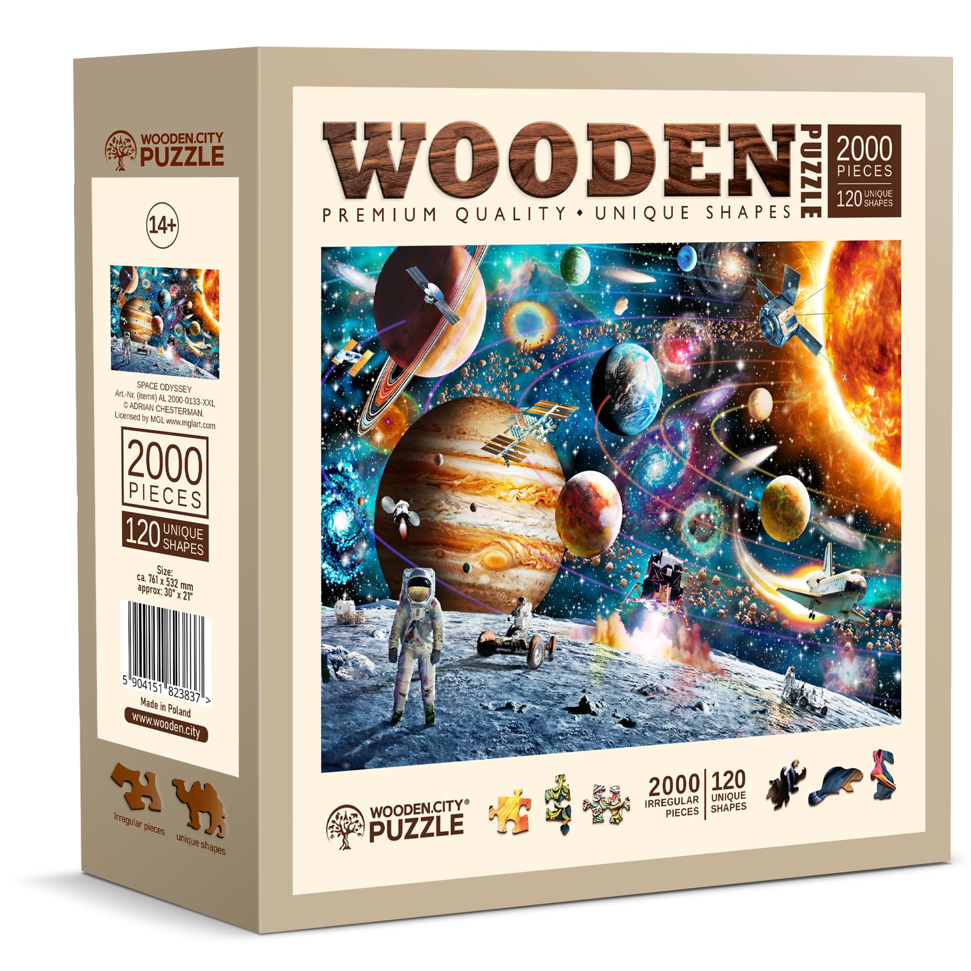 Wooden.City Puzzle en bois de 2000 pièces - Odyssée de l'espace - Unique et insolite avec des pièces formées Puzzle mosaïque défi pour enfants et adultes Cadeau d'anniversaire incroyable 801 x 532 mm