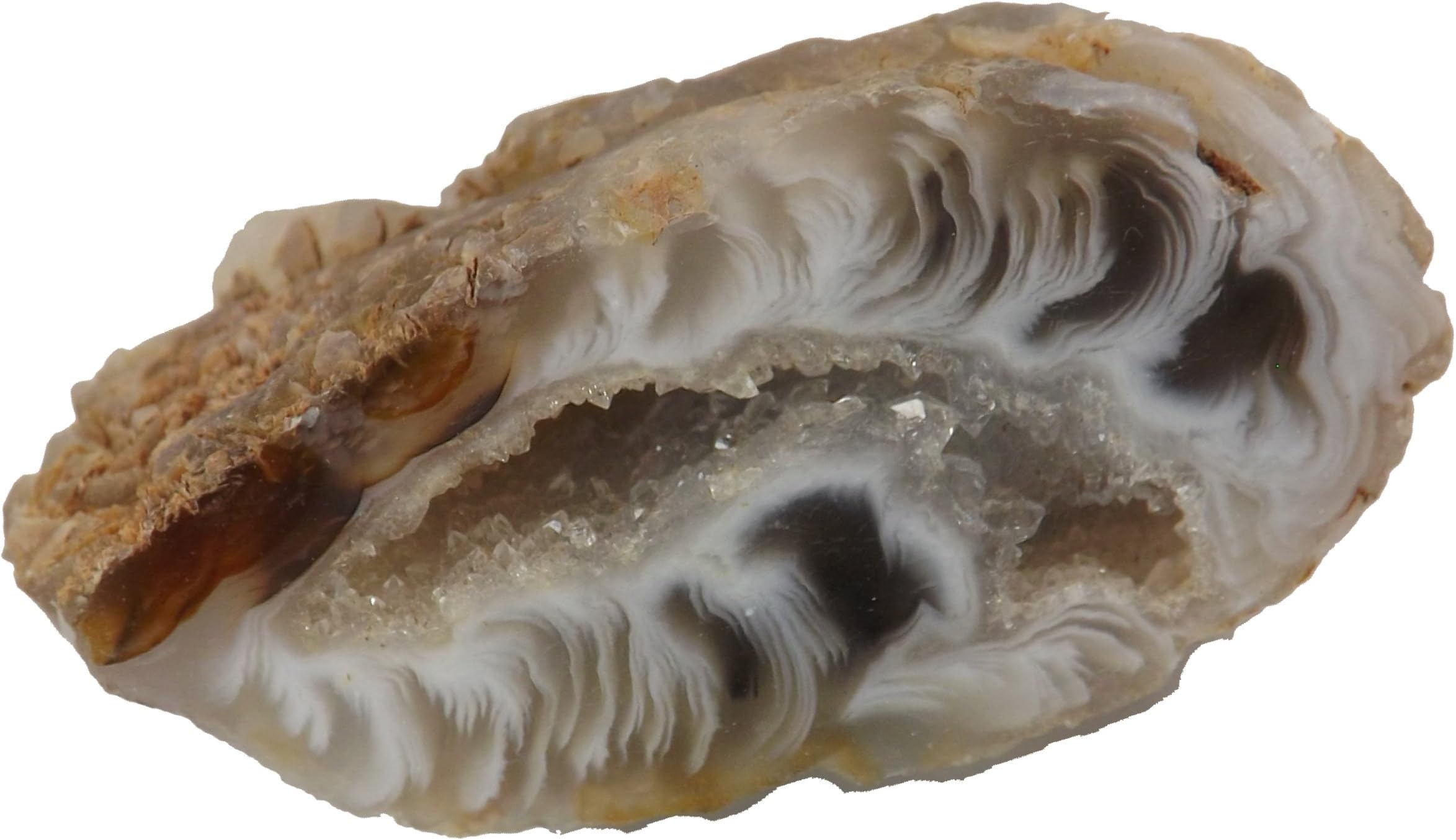 AGATE GEODE WITH CRYSTALS. One Small Polished Oco Nodule Half, a Natural Quartz Filled Stone from Brazil. Miniature-size Specimen for Collectors/Crystal/Mineral Lovers for Home Office Accent, Display