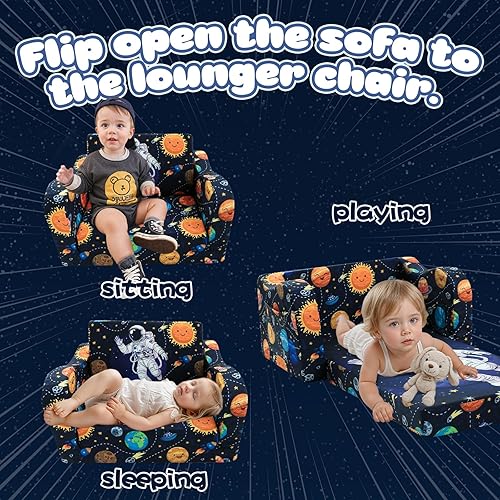 Miniatura 144 de MeMoreCool Sofá de dinosaurio para niños, silla plegable para niños pequeños, sofá cama convertible que brilla en la oscuridad, salón plegable para