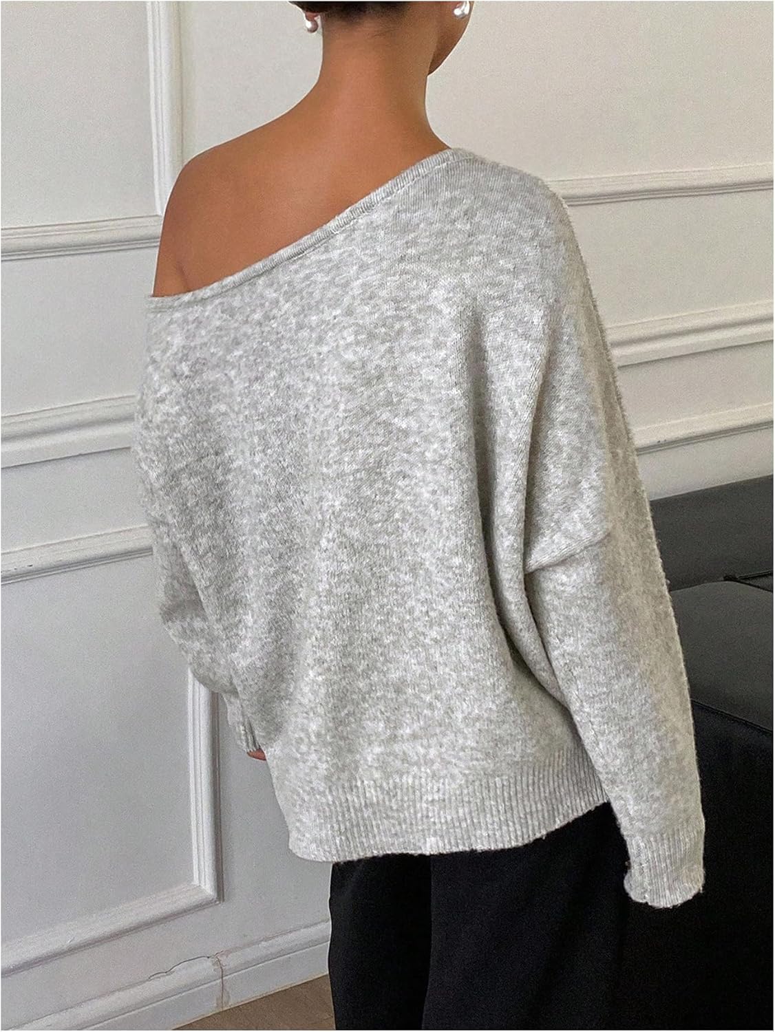 WDIRARA Women's Off The Shoulder Sweaters Long Sleeve Loose Pullover Knit Tops - Image 2