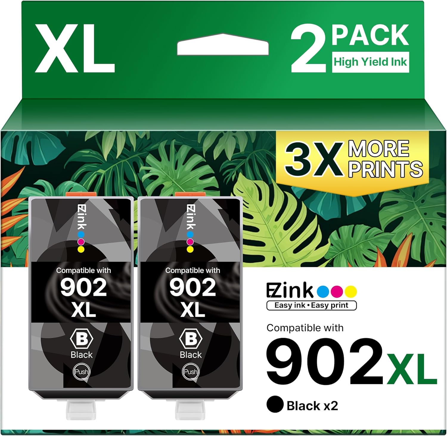 E-Z Ink Compatible 902 Ink for HP 902XL Black 2 Pack Replacement for 902XL Ink Cartridges for HP Printers to use with Officejet Pro 6978 6968 6970 6974 6975 6960 Officejet 6962 6958 6950 6954 6951