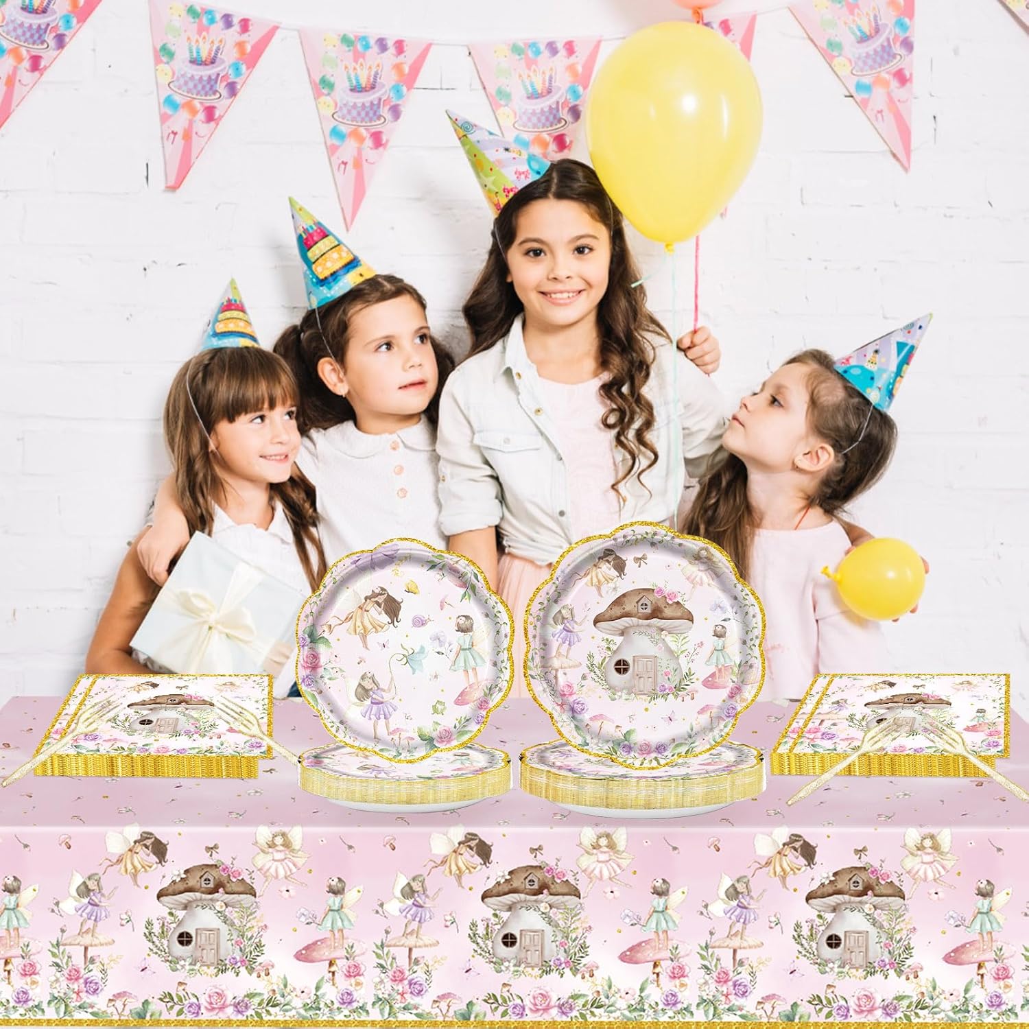 81Pcs Fairy Party Decorations for Girls 1st 2nd Birthday Garden Flower Themed Baby Shower Party Supplies Fairies Enchanted Tableware with Paper Plates Napkins Cups Forks and tablecloth Serve 20 - Image 5